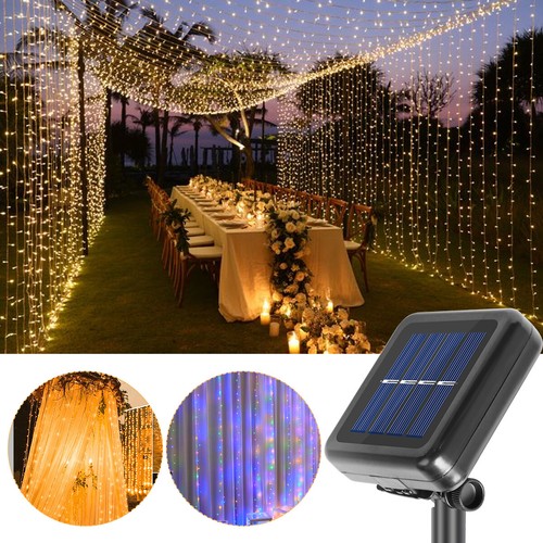 Solar Curtain Fairy String Lights Hanging Gazebo Patio Garden Waterfall Lights - Picture 2 of 15