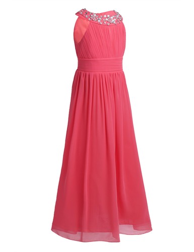 Girls Chiffon Long Dress Princess Pageant Wedding Bridesmaid Birthday Party Gown - Picture 39 of 55