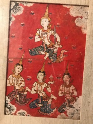 Antique 1800's BUDDIST Thai manuscript art Illuminated PAINTING Phrai Malai | eBay