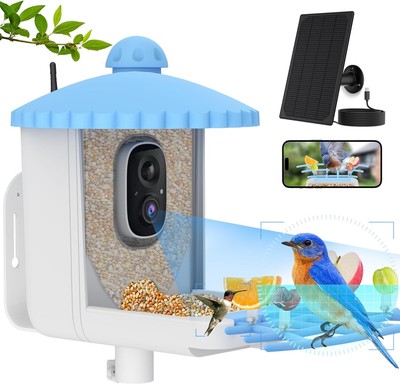 Smart Bird Feeder w Camera Solar Powered 1080P HD AI Identify Wild Bird Feeder