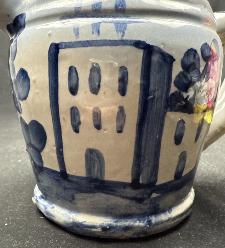 Antique Faience Puzzle Jug Novelty Pitcher Glazed Earthenware Drinking Vessel - Picture 4 of 21