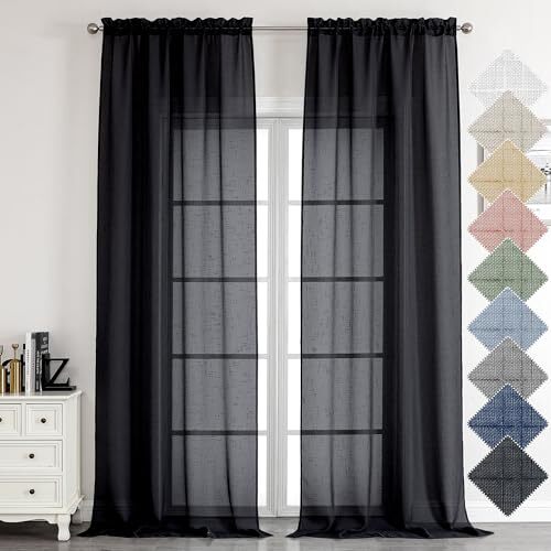 Kirei Cortinas Negras Transparentes 96 Pulgadas Largo 2 W 40" x L 96" | Par Negro-textura - Imagen 1 de 7