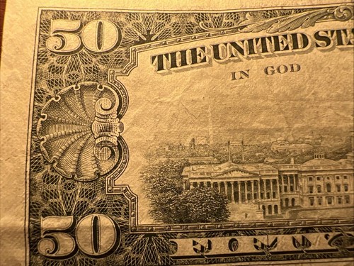 Series 1985 $50 Bill Federal Reserve Note: Ink Bleed Through On Picture 5 & 6 - Picture 9 of 10
