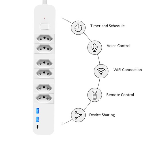 Melery Brazil 16A Wifi Smart Power Strip Type-C USB Tuya App Remote Control Work - Picture 12 of 14
