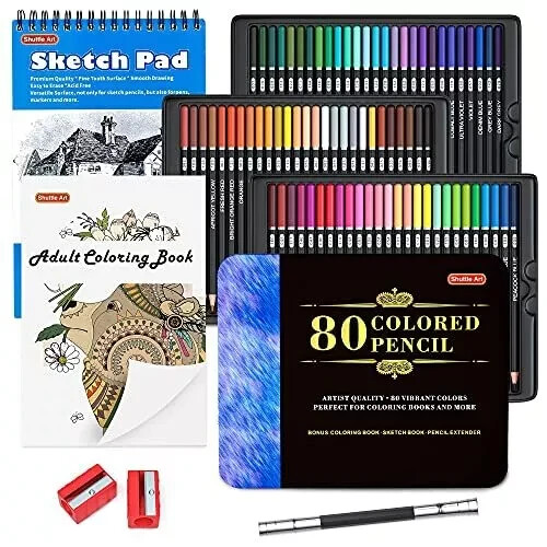 80 Soft Core Colored Pencils Set with Sketch Pad and Coloring Book for Artists-image