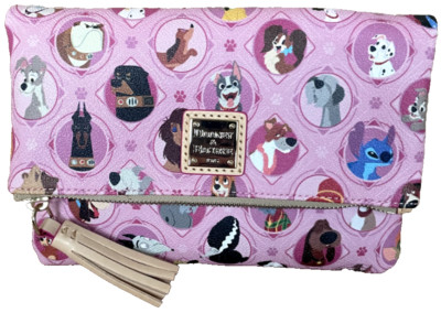 New Disney Dooney & Bourke Pink Dogs Fold Over Crossbody Purse - E