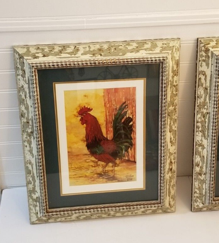 BETH ERLUND Batik Prints 2 Signed Numbered Rooster & Chicken Framed Art 14x17 - Picture 9 of 21