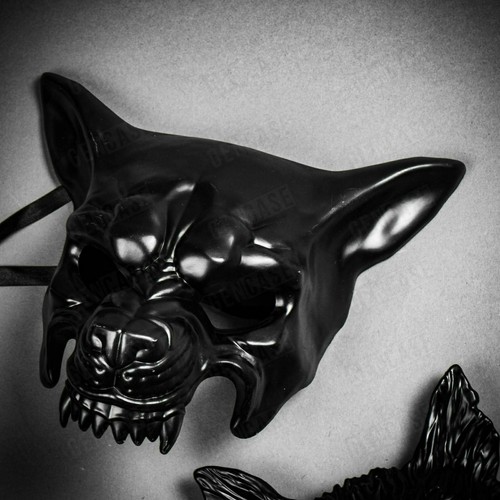 Black Angry WolfDog & Wild Wolf Scary Halloween Costume Party Couple Masks Set - Picture 2 of 3