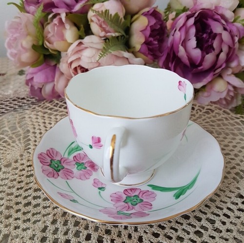 Tea Cup and Saucer, Hand Painted Pink Flowers Vintage Radfords Bone China Englan - Picture 5 of 10