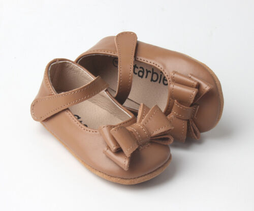 Starbie Baby Mary Janes Brown Bow Baby Dress shoes Toddler Girls Hook & Loop - Picture 3 of 22