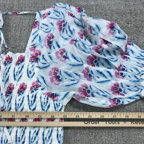 New Oliphant Top Womens Small Smocked Top Floral Blue White Pink Flower 1211V - Picture 7 of 8