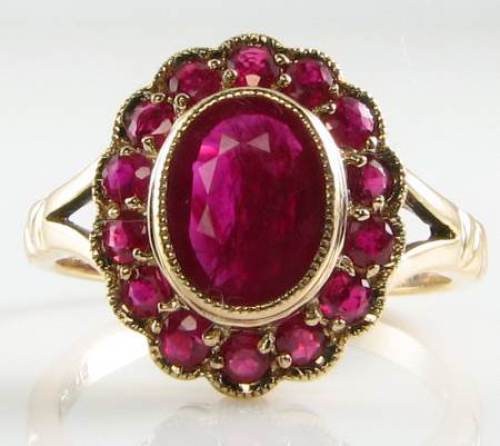 LARGE 9K 9CT gold ALL INDIAN RUBY CLUSTER ART DECO INS RING FREE SIZE LARGE 9K 9CT gold ALL INDIAN RUBY CLUSTER ART DECO INS RING FREE SIZE