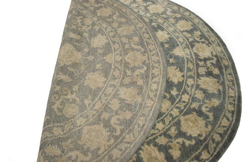 8X8 ft Round Handmade Oriental Rug Floral Design Transitional Muted Carpet Décor - Picture 13 of 14