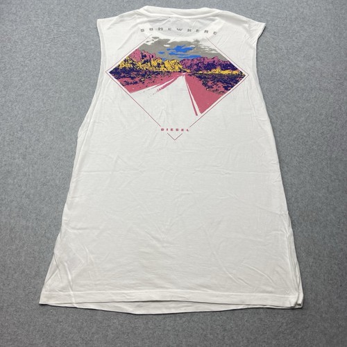 Diesel Sleeveless White T-Shirt Women's Cotton Size Large Mountains - Picture 4 of 9