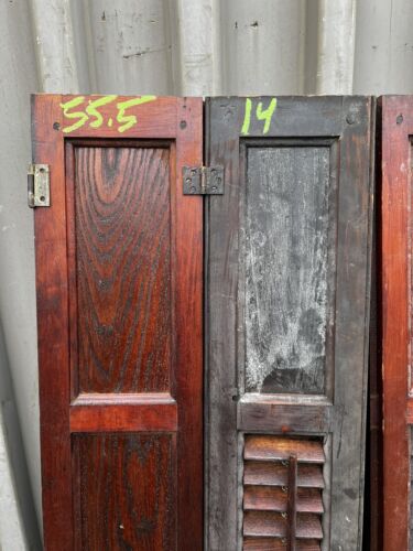 Set of VICTORIAN chestnut INTERIOR window shutters OLD varnish 55.5” h x 14” w - Picture 2 of 14