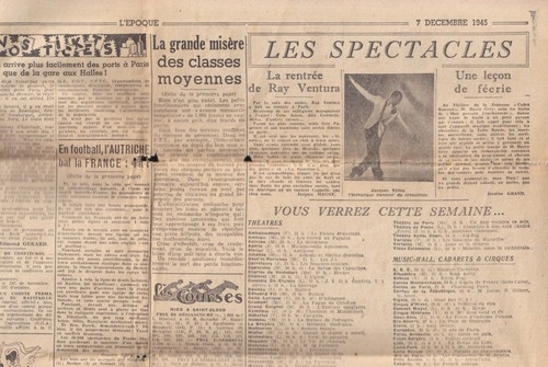 L'ÉPOQUE Rentrée de Ray VENTURA L'ÉPURATION Prix Femina à A-M MONNET 7 Déc. 1945 - Imagen 3 de 4
