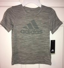 NWT Adidas Boys Climalite 4 Logo Grey Heather Short Sleeve Shirt AA6390 SR 22