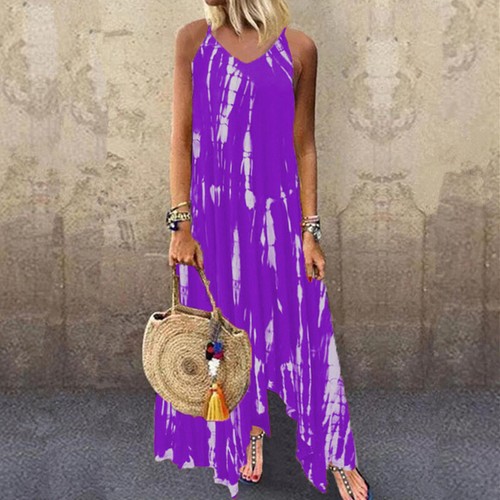 Damen-Maxikleid Mit V-Ausschnitt Lässiges Lockeres Langes Sommerkleid ≌ - Picture 17 of 20