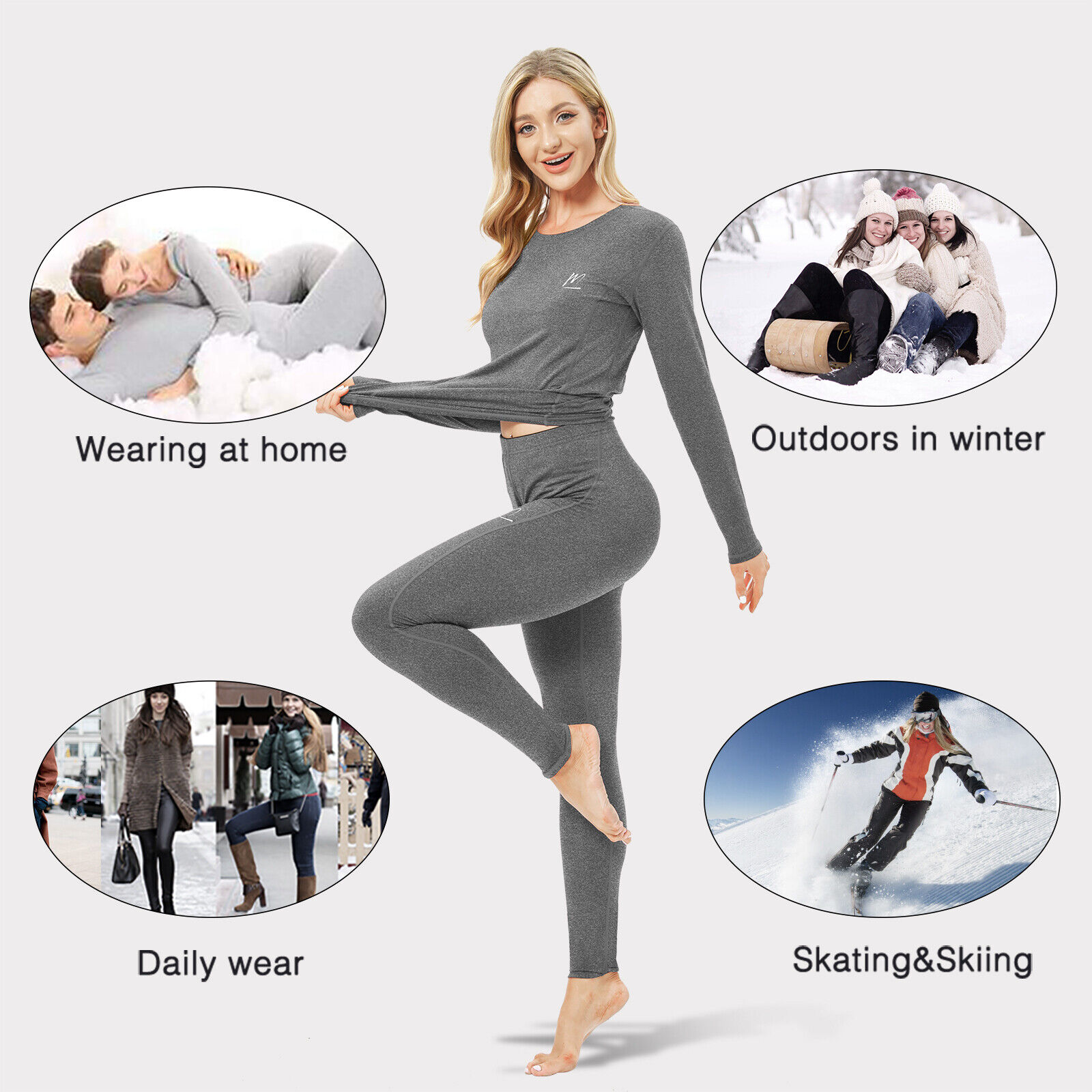 Women Ladies Sport Thermal Underwear Set Long Sleeved Tops Long John Warm  Ski US 