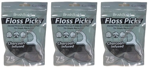 ( LOT 3 ) B.BUDDIES CharcoaLinfused Floss Picks 75-ct/pack= Total 225 Flossers - Picture 12 of 12