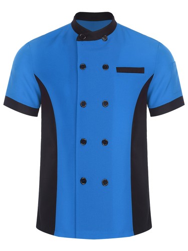 Unisex Men Women Cook Coat Canteen Jacket Waitress Uniform Color Block Work BBQ - Picture 44 of 80