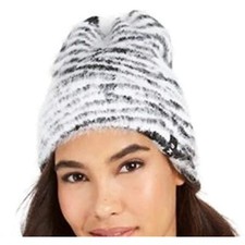 MSRP 36 Women's DKNY Fuzzy Animal Print Beanie One Size NWOT