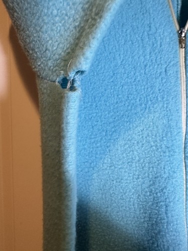Vintage Mid-century 1960s Blue Fleece One Piece Adult Pajamas W/ Footies - Picture 7 of 12