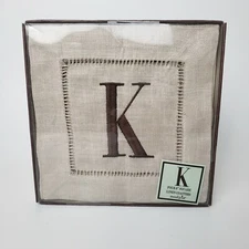 Mudpie Cosmopolitan Home Linen K Initial Coasters 6" Tan Brown NEW Set Of 4