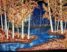 Original Art Acrylic Burch Tree Landscape Painting Signed 22×28