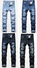 Jeans men's ripped black stretch trousers plus size light