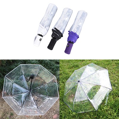 Automatic Open Close Fold Windproof Umbrella Compact Rain Transparent CleaH1