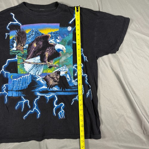 Vtg 90s American Thunder Tee Shirt Mens Black Lightning AOP Native Eagle Nature - Picture 5 of 19
