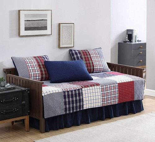 Pre-Washed Cotton Patchwork Quilt Set Plaid Daybed Coverlet Cotton Throw Blanket - Picture 3 of 12