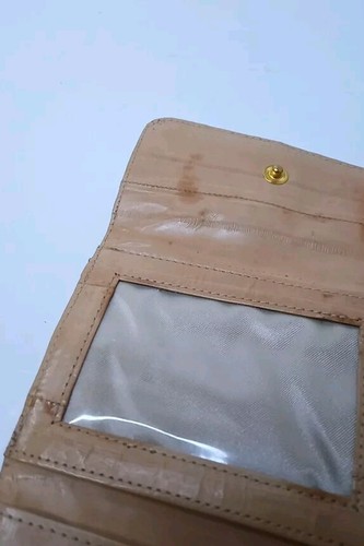Vintage Genuine Eel Skin Wallet Double Kiss Lock Coin Change Purse Beige - Picture 6 of 11