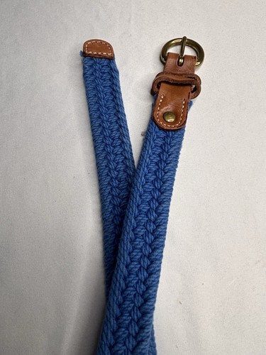 Vintage Gap Small S Blue Genuine Braided Woven Belt Gold Buckle Leather Trim - Picture 4 of 6