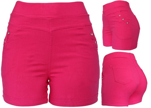 Womens Rhinestone Detail Cotton Blend High Waist Summer Sexy Stretchy Shorts - Picture 6 of 7