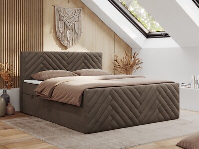 Boxspringbett PARIS DUO, Doppelbett, dekorativem Kopfteil und Front, Bettkasten