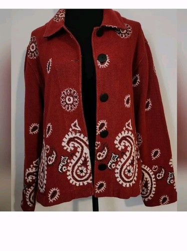 Damen Coldwater Creek strukturierte gewebte Gobelin Jacke Western Größe Large rot
