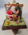 Vntg Heavy Christmas Santa Toys Bag Fire Place Tree Stocking Mantel Hook Holder