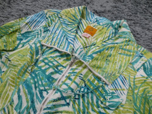 Ruby Rd. Jacket Womens 10 Bright Green Floral Linen Rayon Full Zip Mock Neck - Picture 2 of 12
