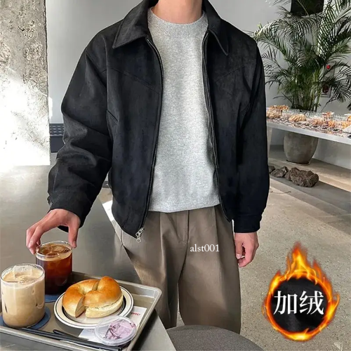 Giacca corta uomo baffo sciolto peluche inverno nuova cerniera streetwear - Foto 20 di 28
