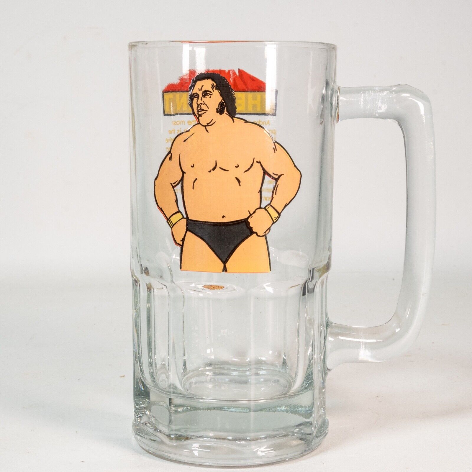 1985 WWF Andre the SEAL limited product Giant Large Heavy Glass Titan Beer Colorado Springs Mall Mug Vtg Sp