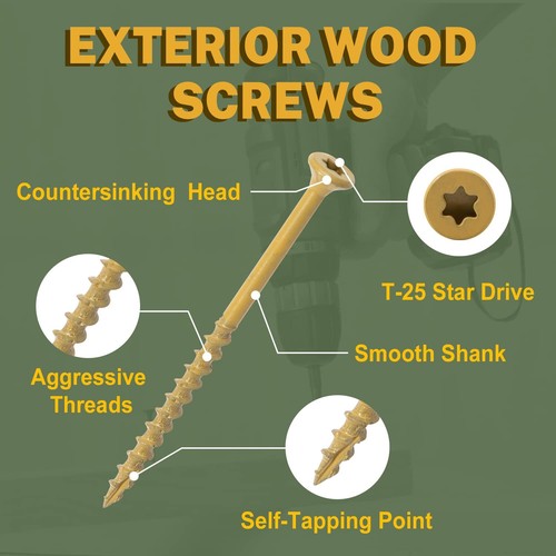 Deck Screws 3 Inch, Wood Screws #10 x 3", 100 PCS, Rust Resistant, Exterior E... - Picture 5 of 8
