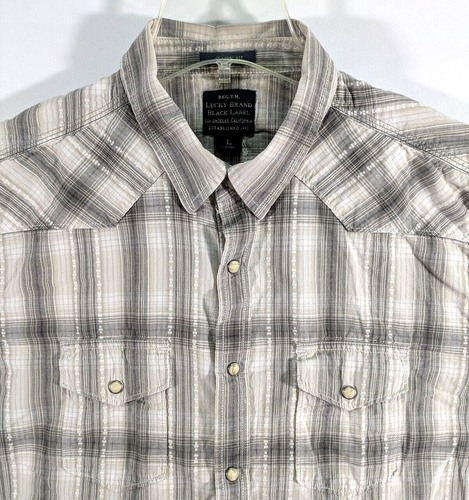Lucky Brand Black Label Herren Western Flanell Ivory Pearl Snap Hemd Gr. L kariert - Bild 2 von 14