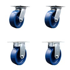 6 Inch Solid Poly Caster Set with Ball Bearings 2 Swivel 2 Rigid Service Caster