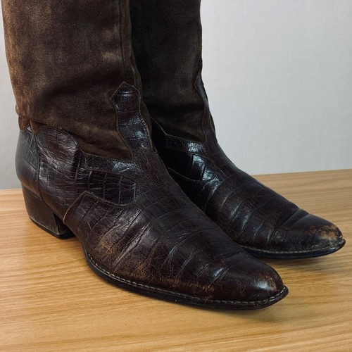 Vintage brown ARIAT cowgirl boots 8 suede reptile Western pull on women's cowboy - Picture 5 of 15