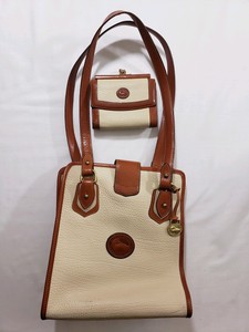 Authentic-Dooney-and-Bourke-Cream-and-Brown-Leather-Purse-with-Matching-Wallet