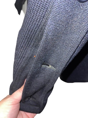 Vintage Lowe & Campbell Sweater Unlettered Cardigan Sz 42 Navy Missing Button - Picture 2 of 7