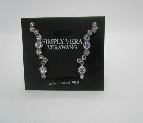 Vera Wang Earrings Ear Crawler Stunning White Crystals With Silvertone  - Picture 1 of 4