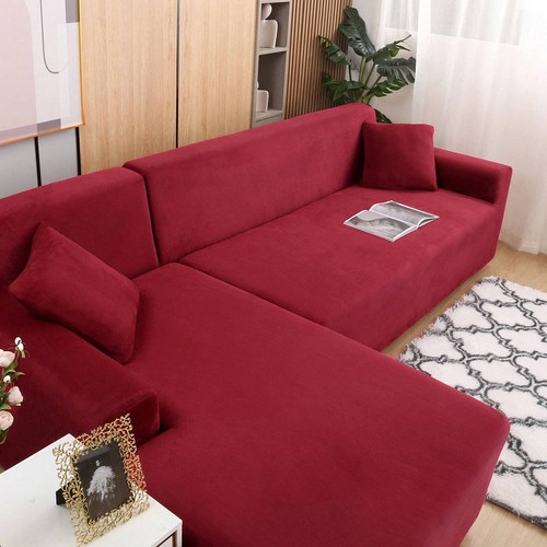 L-Shape Sofa Cover Velvet Stretch Slipcover,Seater Sectional Couch Protector - Picture 79 of 108